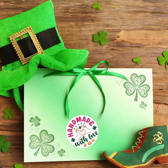 240 PCS Handmade with Love Stickers,Shamrock Small Business Packaging Sticker for Envelopes Shipping Boxes Gift Packaging