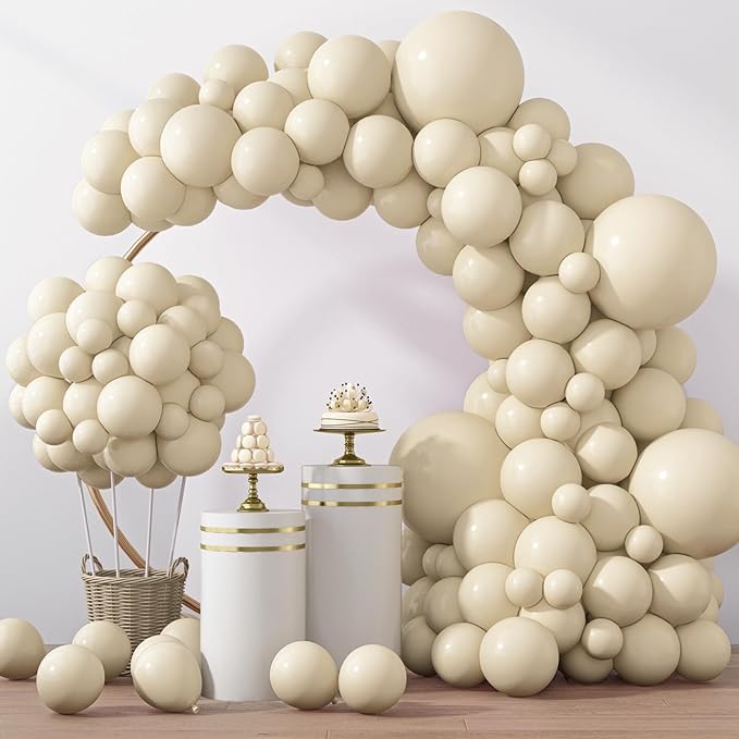 RUBFAC 129pcs Sand White Cream Balloons Different Sizes 18 12 10 5 Inches, Beige Latex Balloon Garland Arch for Birthday Engagement Party Wedding Anniversary Baby Shower Decoration