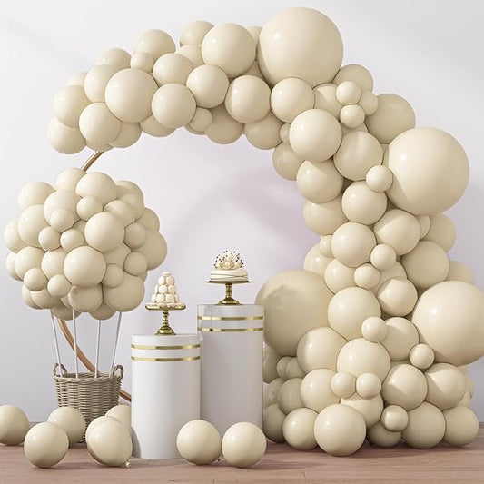 RUBFAC 129pcs Sand White Cream Balloons Different Sizes 18 12 10 5 Inches, Beige Latex Balloon Garland Arch for Birthday Engagement Party Wedding Anniversary Baby Shower Decoration