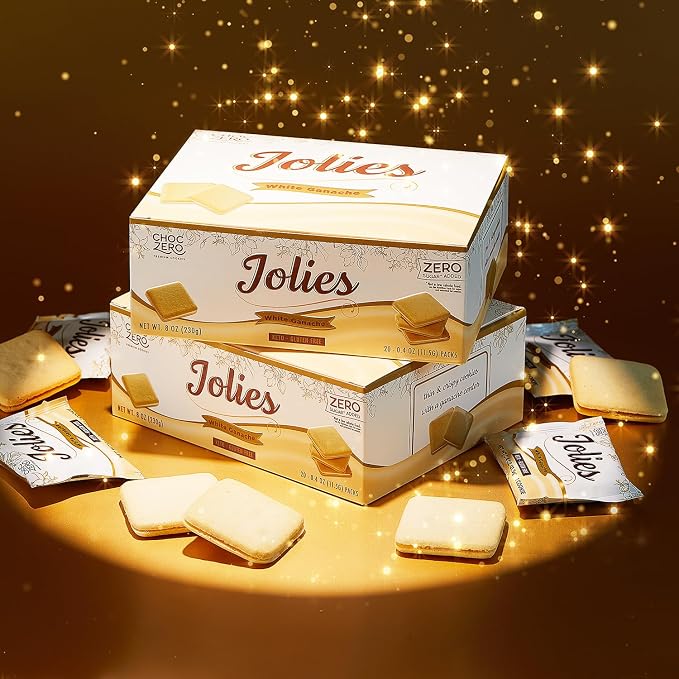 ChocZero White Chocolate Jolies Cookies, Sugar Free Chocolate Filled Cookies, Gluten Free, Keto, Low Carb, High Fiber, 8 oz Box