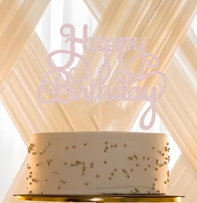 Happy Birthday Cake Topper - Rose Gold Glitter Birthday Party Cake Decoration Supplies, Photo Booth Props
