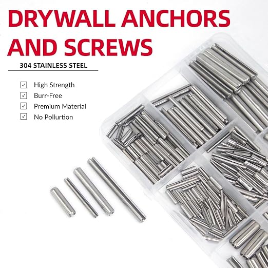 295-Piece Stainless Steel Roll Pin Assortment Kit - Spring Dowels, Slotted Tension Pins & Split Expansion Pins - M1.5 to M6 Sizes (14 Types) - Corrosion-Resistant for Secure Fastening