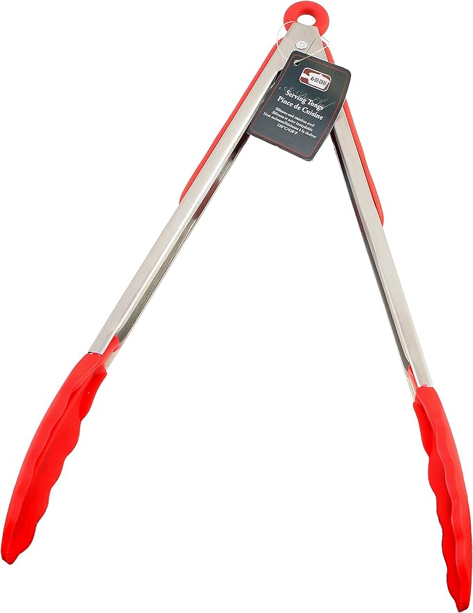Silicone Whisk and 12" Tongs - Stainless Steel & Silicone Whisk for Blending, Beating & Stirring - Non-Slip Silicone Tongs, Locking Head - Heat Resistant up to 428ºF. By Ai-De-Chef (2-Pack, Red)