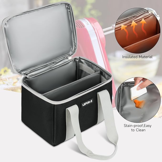 LEFOR·Z Hand Mixer Carrying Bag Compatible with KitchenAid 5/6/ 7/9 Ultra Power Speed Hand Mixers,Portable Travel Storage Case Bag Fits for Kitchen Aid Mixer Accessories,Black/Grey (Bag Only)