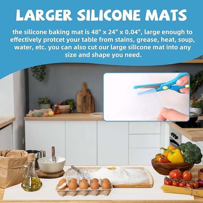 VOKOY Large Silicone Mat for Crafts, 48"x24", Extra Large Thick Clear Silicone Mats for Kitchen Countertop, Heat-resistant Washable Large Pastry Mat for Crafts Painting Baking
