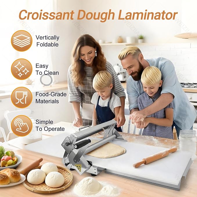 Manual Dough Sheeter Machine, Stainless Steel Folding Dough Press Sheeter(11.8"/15.7"), Thickness Adjustable, Counter Top Dough Sheeter, for Croissants, Home Kitchens Small Bakeries Type300