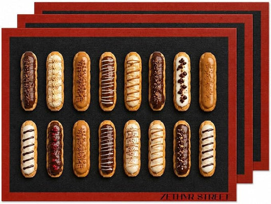 Perforated Silicone Baking Mats for 3/4 Sheet Pan 13x19in, Eclair Silicone Baking Mat, Nonstick Reusable Breathable Air Mat, Heat Resistant, Pack of 3