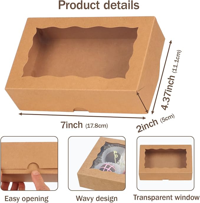 ROSPAKTEK 50pcs Brown Bakery Boxes 7x4.3x2 In - Perfect for Treats, Charcuterie & Festive Gifting (3 Major Holidays)