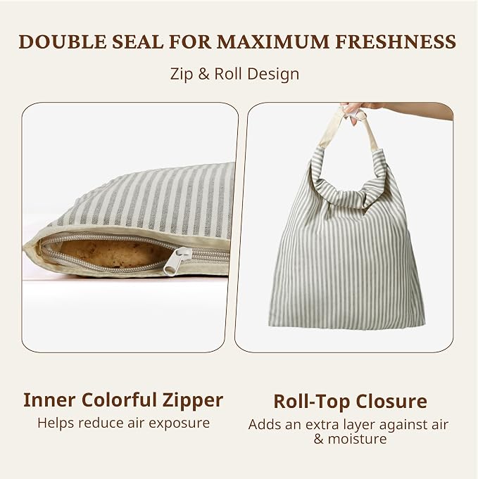 BRONYPRO Reusable Beeswax and Linen Bread Bags with Zipper, 2-Pack Waxed Bread Bags for Homemade Bread & Sourdough, Sustainable Sourdough Loaf Storage to Lock in Freshness, Large 17x12.6in, Grey