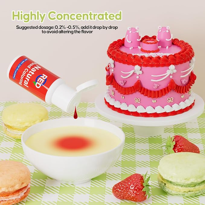 Natural Food Coloring- 20 Milliliters Dye Free Natural Food Coloring, FD&C & Artificial Dye Free Formula for Baking, Icing and Cooking, Cakes, Cupcakes, Frosting，Easter Eggs & Holiday Treats (RED)