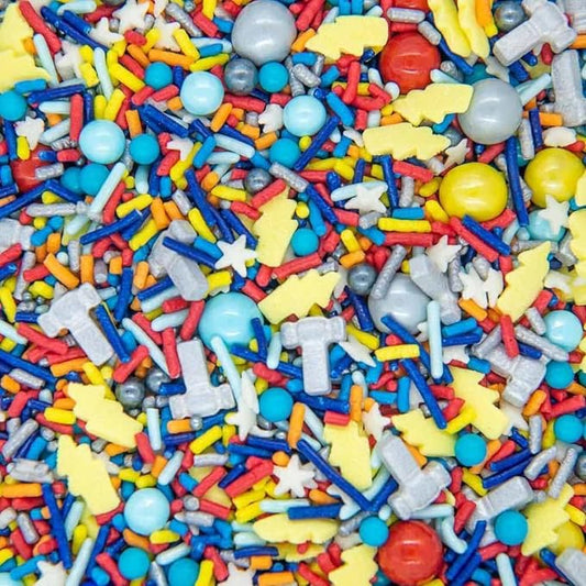 God of Thunder Superhero Sprinkles, Edible Confetti Cake Sprinkles Superhero Sprinkle for Cupcake Decorating Thunder Lightning Hammer Pearls Quin - Super Hero Sprinkle for Cake Decorating Decoration