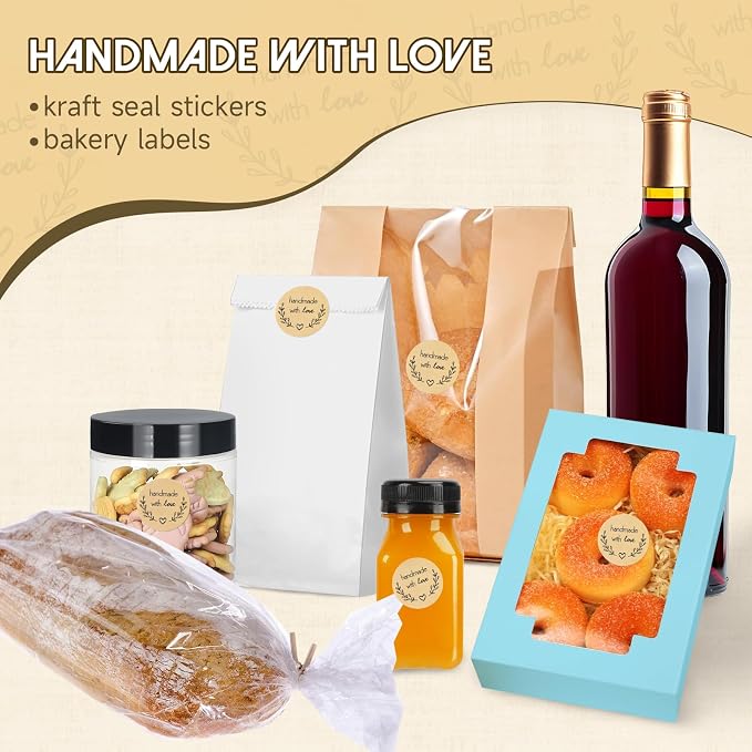 500PCS Handmade with Love Stickers, Kraft Made with Love Tags 1 Inch(25mm) Seal Labels Self-Adhesive for Baked Packaging Envelope Homemade Gift Small Business（Classic）