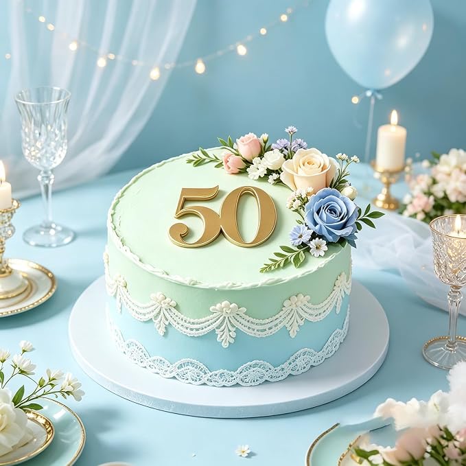 Acrylic Fifty Cake Topper, Gold Number 50 Cake Side Decoration, Happy 50th Birthday Cake Picks Decoration, Hello 50, 50th Anniversary Party Cake Charm Decor Supplies