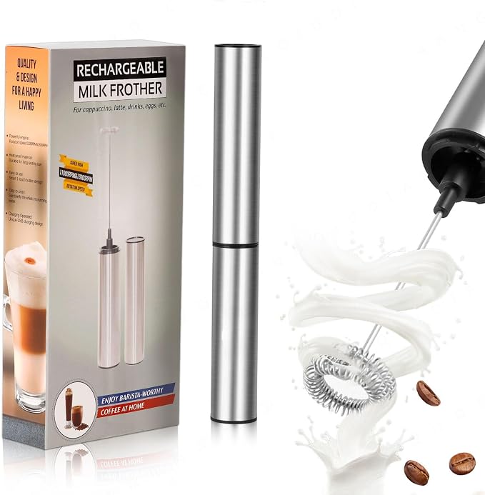 Milk Frother,Rechargeable 3 Speed Electric Coffee Foamer for Travel, Handheld Drink Mixer for Latte, Cappuccino, Coffee, Eggs, Hot Chocolate, Protein,Silver