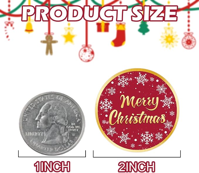 120Pcs Merry Christmas Stickers -2 Inch Snowflake Christmas Stickers Holiday Labels for Gifts, Envelopes, Card, Holiday Decorations