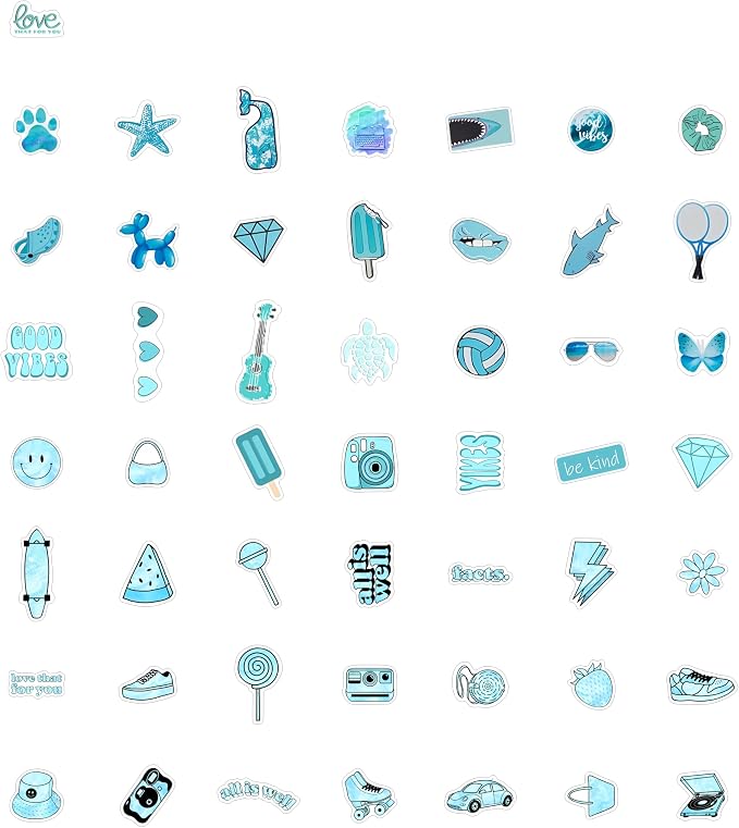 BulbaCraft 100Pcs Teal Stickers, Blue Stickers for Water Bottle and Laptop - Teal Party Supplies & Decorations, Waterproof Vinyl Decals, Gifts for Women & Men