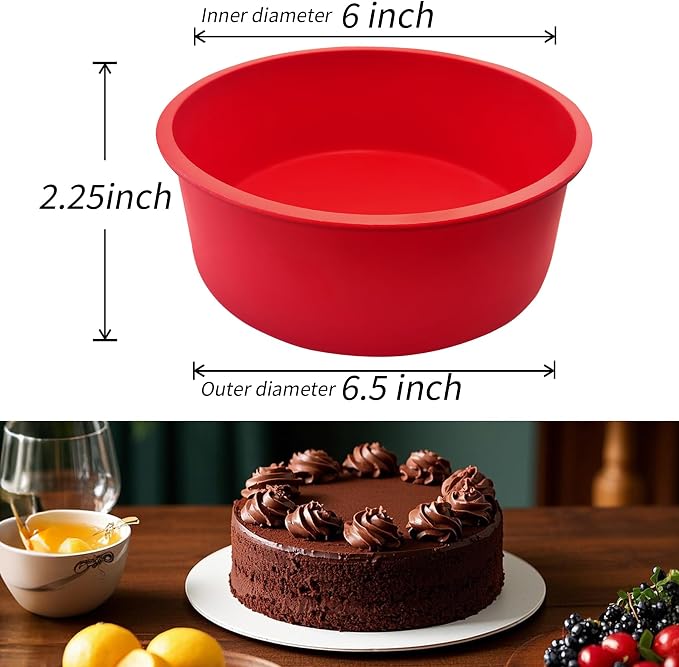 UOUYOO 6 inch cake pan Silicone mini smash cake pans nonstick Round small muffin pan for baking cake, quiche, deep dish pizza, flan(2 pcs)