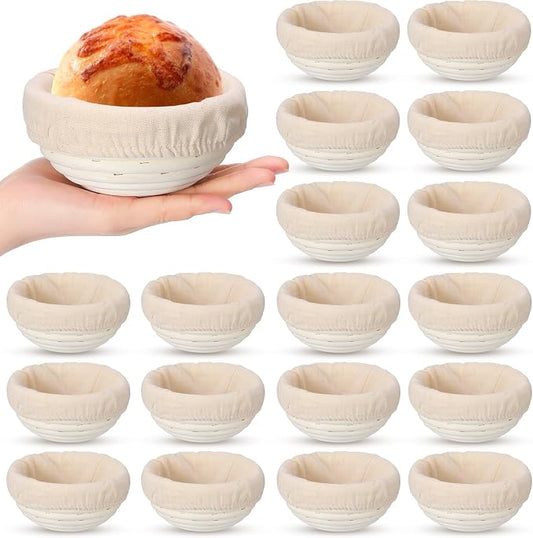 FoldTier 20 Pcs Banneton Bread Proofing Baskets Bulk, 5 Inch Mini Round Dough Sourdough Basket, Rattan Bakery Baking Bowl with Linen Liner, Small Bread Making Supplies for Baking Starter Home Bakers