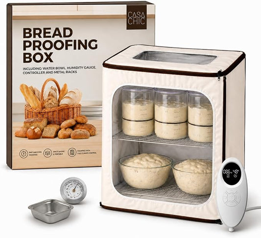 CasaChic 2-Story Bread Proofing Box – Large Capacity Dough Proofer for Sourdough, 70-158°F Temperature Control with 48H Timer - Foldable Bread Warmer with 2 Racks and Humidity Control