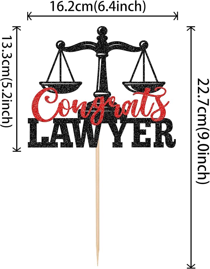 1 Pack Congrats Lawyer Cake Topper Glitter Class of 2026 Law School Survivor Cake Pick 2026 Graduation Cake Decorations for 2026 Lawyer Graduation Party Supplies Black Red