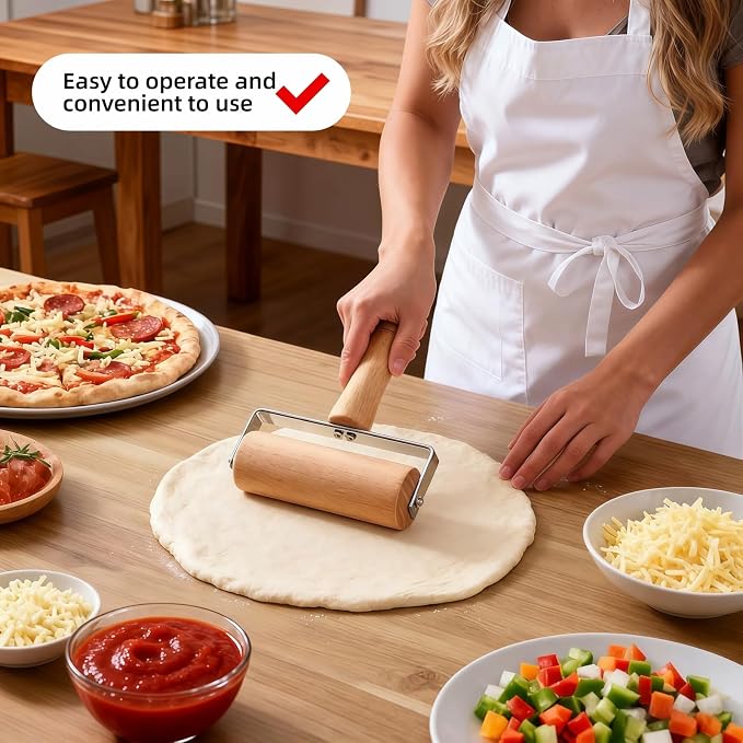 Pizza Rolling Pin, Small Rolling Pin, Non-Stick Wooden Dough Roller for Pizza Cookie Dumpling Ideal Baking Tools