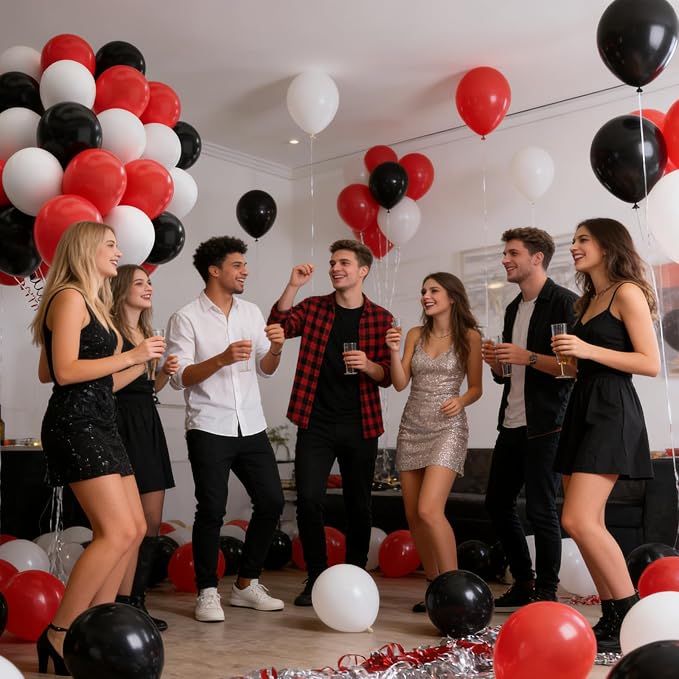 160Pcs Red Black White 12 Inch Matte Latex Balloons Bulk for Birthday Graduation Racing Car Poker Card Party Decorations