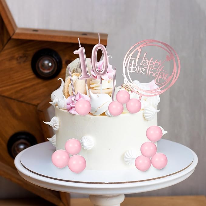 Yerliker 34 Pcs Happy Birthday Cake Toppers Decorations Birthday Candles DIY Cake Decor for Men Women Wedding Anniversary(Rose Gold)