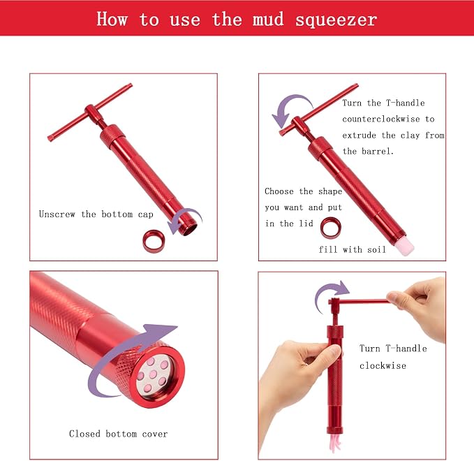 Stainless Steel Clay Extruder Sugar Paste Extruder Cake Fondant Decorating Tool Set Ceramics & Pottery Clay Extruders Mixers & Presses (Red)