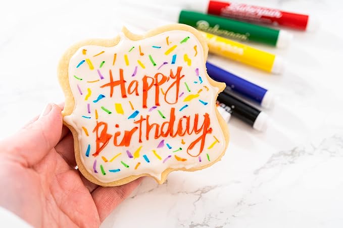 Bakerpan Edible Markers for Cookie Decorating - Set of 7 Standard Tip Food Coloring Pens for Cookies, Royal Icing, Fondant & Marshmallows | Made in USA