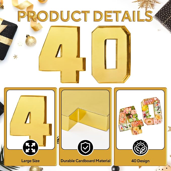 Cardboard Number for Charcuterie 40 Set Fillable Tray 10.2'' Gold Charcuterie Paper Box for 40th Birthday Anniversary Party Decorations Chocolate Candy Cupcake Container