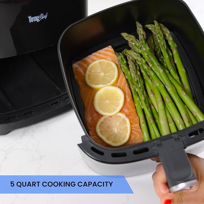 Total Chef Electric Air Fryer Oven 5 Qt/4.8L, Digital Touchscreen Controls, 8 Smart Cooking Presets, Adjustable Temperature, Programmable Timer, Non-Stick Basket, Quick Easy Meals, Black