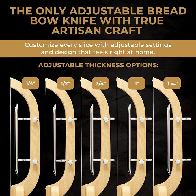 Adjustable Bread Bow Knife for Perfect Slices, Premium Wooden Frame, Tool-Free Blade Replacement, Multi-Thickness Cutter for Homemade Bread, Sourdough, Bagels, Loaves - Birch