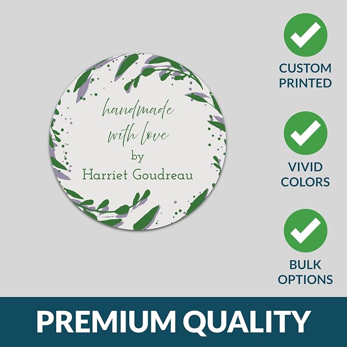 Personalized Handmade with Love Stickers – Custom 2" Round Packaging Labels for Small Business Orders, Gifts, Boxes & Envelopes (50–1000 Stickers) (Foliage Edge)