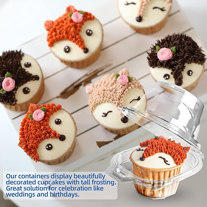 Individual Cupcake Containers Stackable Single Compartment Cupcake Disposable Carrier Holder Box Deep Dome Clear Plastic BPA-free (150 PCs)