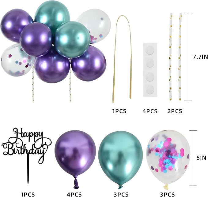 BEISHIDA Happy Birthday Cupcake Toppers - Blue Purple Mini Balloon Cloud Birthday Cake Decorations for Girls Women Theme Party Decorations
