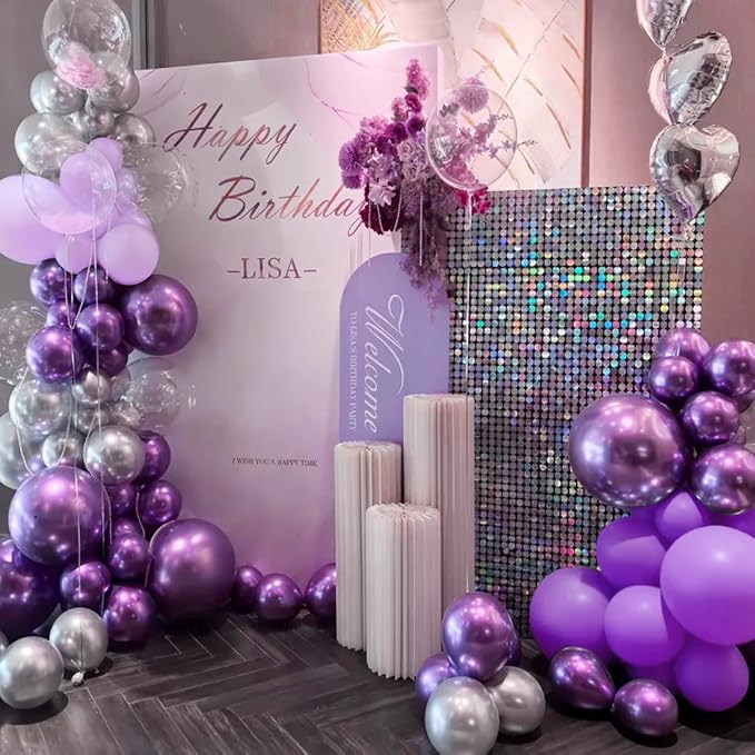 MEBAY Purple and Silver Balloon Garland Arch Kit, 166Pcs Purple Metallic Pastel Lavender Maca Lilac Violet Gold Chrome Balloons for Birthday Wedding Baby Shower Party Decoration