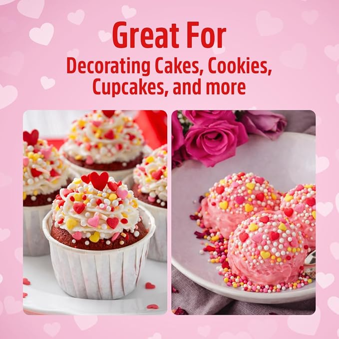 Sprinkles Mix, 6 cells of Edible Cake Toppers 7.30oz, Perfect Heart Shaped Sprinkles for Cake Decorating and Cookie Decorating Kits, Ideal for Cupcakes, Party Treats, Classroom Treats