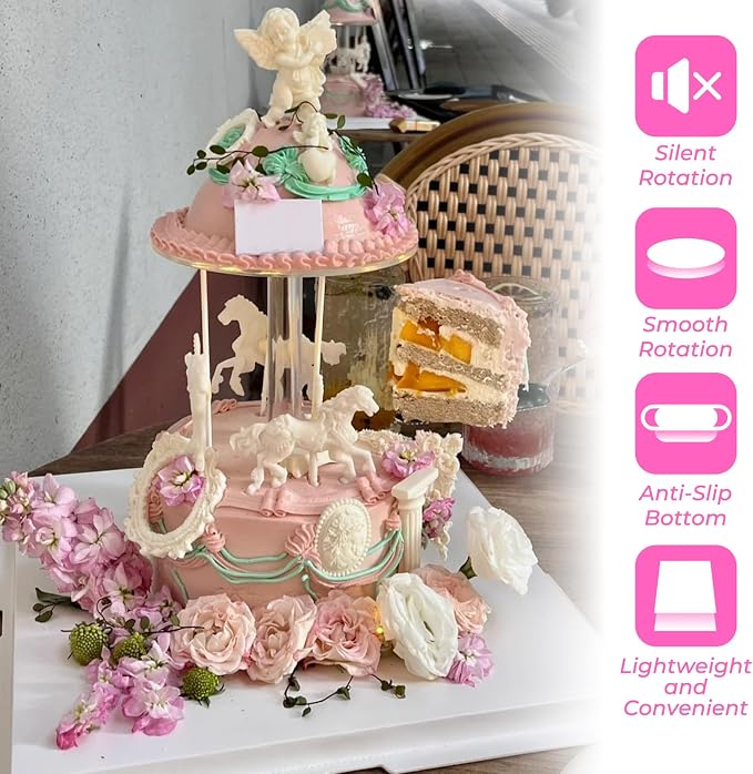 Rotating Cake Stand,Electric Carousel Cake Kit,Floating Cake Stand,Hanging Decorative Cake Kit,Cake Decorating Stand,Reusable Cake Support for DIY, Birthday Party, Wedding, Graduation, Baby Shower