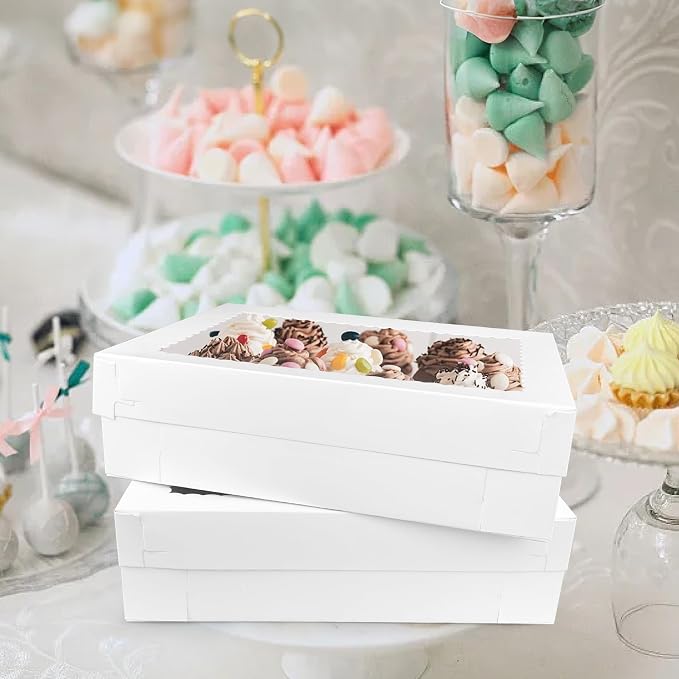MUMULULU 12 PCS 16x11x4 Inch Cake Boxes with Window White Bakery Boxes Large Treat Box for Donuts Cookies Dessert Cupcakes Pastry Baking Pie Packaging