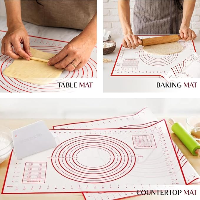 2 Pack Silicone Baking Mat Extra Large (19'x27') with Measurement Indicators, Non-Slip, Pastry Mat Sheet for Dough Pie Crust Rolling Mats for Making Cookies, Macarons, Bread, Baking Supplies