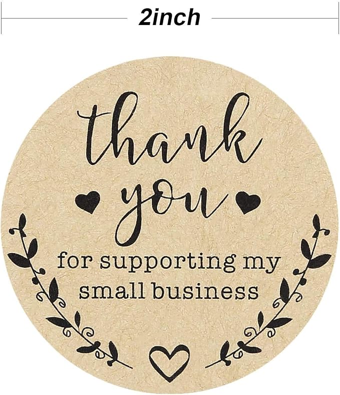2'' Thank You for Supporting My Small Business Stickers, Kraft Labels Custom Sticker for Bakeries, Crafters & Small Business Owners, 500 Labels Per Roll