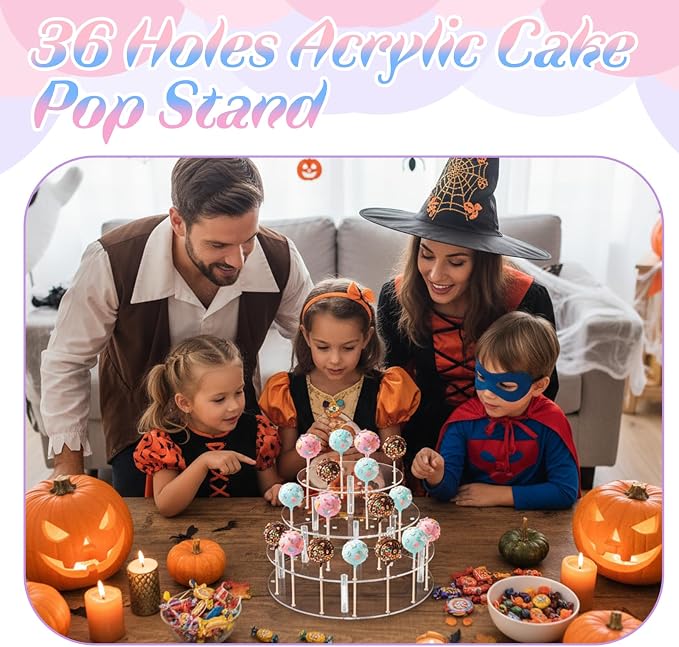 36 Holes Cake Pop Display Stand 3-Tier Clear Acrylic Lollipop Holder Cake Pop Stand for Displaying Candy Dessert, Round Cupcake Display Holder for Birthday, Party, Anniversary,Candy Bar