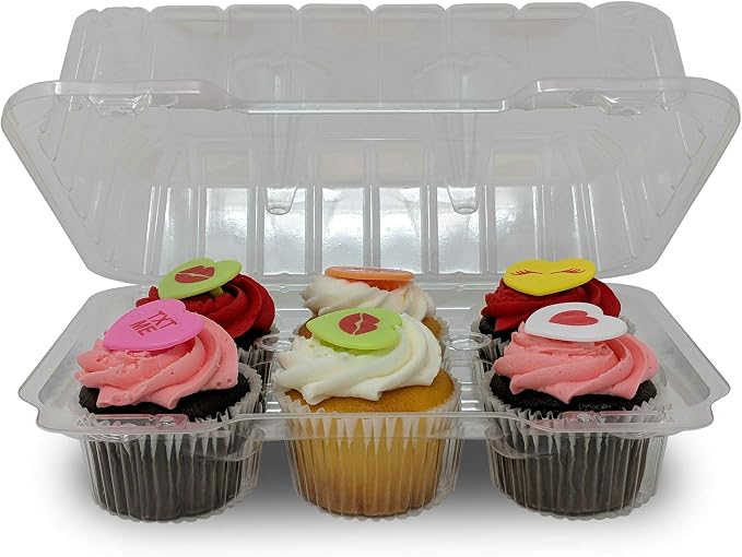 LBH6656 - 6 Count Deep Clear Hinged Cupcake/Muffin Container - 350 per case | High Dome, Crystal Clear OPS Plastic, Hinged Lid with Snap Locking Closure, 9.5" x 6.75" x 4", 2" Diameter Cups, Stackable