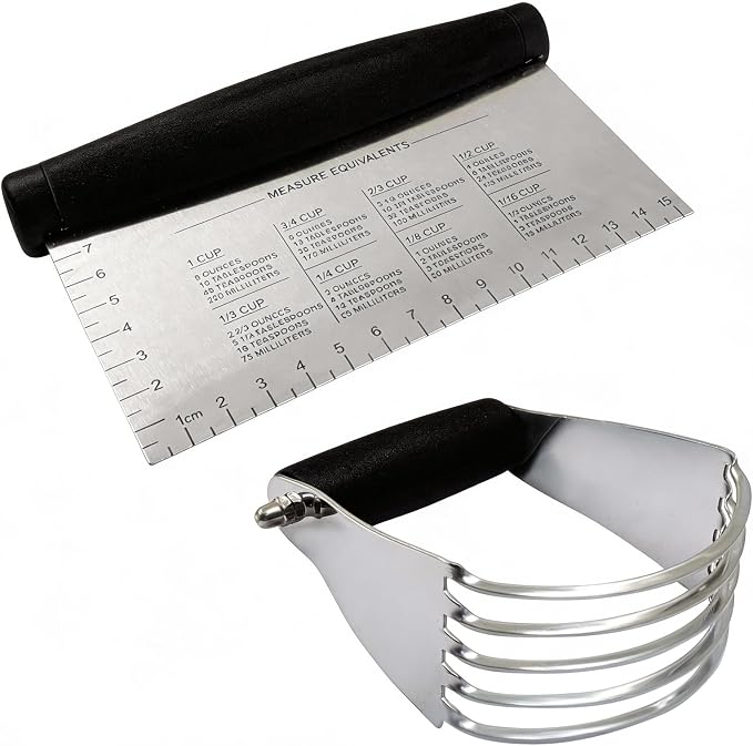 Stainless Steel Bench Scraper and Pastry Blender Cutter Set,Multipurpose Kitchen Baking Essential Tool with Comfortable Grip Handle for Baking/Nut Pie Dough Processing(Black)