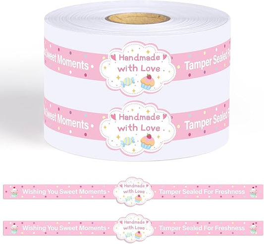 360 Pcs Handmade food retail package sealing labels 0.47 x 8.66 Inch Homemade stickers for baked goods Safe secure tamper evident seals stickers for cake dessert present box packaging supplies