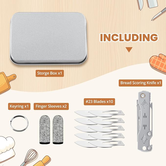 Bread Lame, Folding Sourdough Scoring Tool with Belt Clip & 10 Blades: Professional Dough Scorer for Artisan, Homemade Baking | EDC Portable Kitchen Cutter, Craft Knife, Hobby Tool & Box Opener