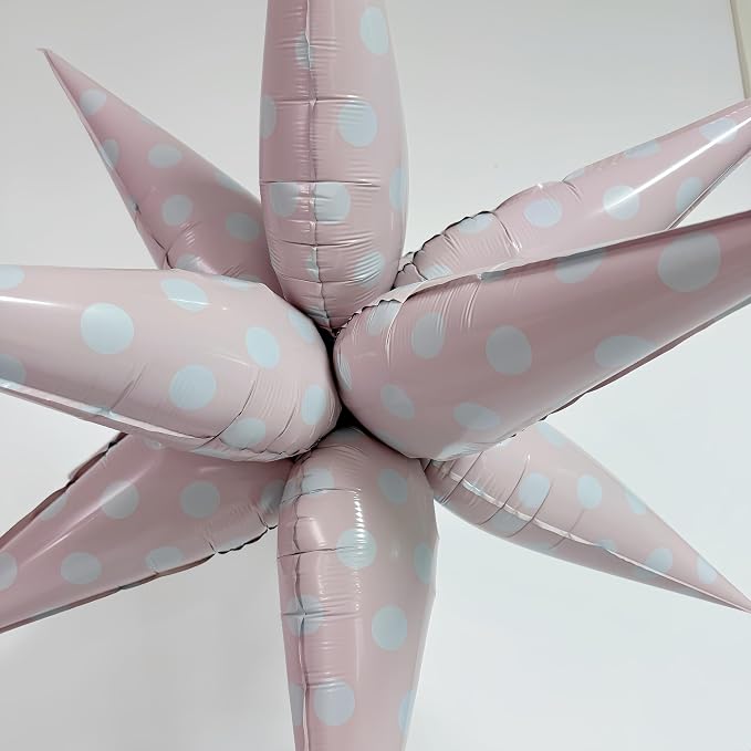 2Pcs Pink Macaron Polka Dot Explosion Pointed Star Foil Balloons/Candy Color Balloon for Spring Easter, Christmas, Candyland Party, Baby Shower, Unicorn Birthday/Rainbow Candy Themed Party Decor