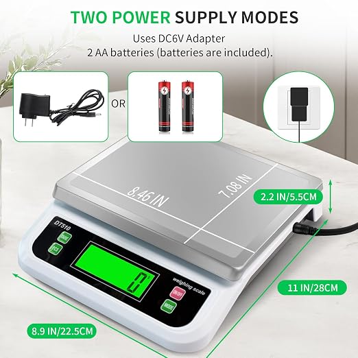 Large Digital Kitchen Scale 40kg/88lbs Commercial Food Scale with Tare and PCS Funtion for Parts and Coins LCD Display Stainless Steel Baking Scale for Cooking, Adapter Included (White, 40kg)