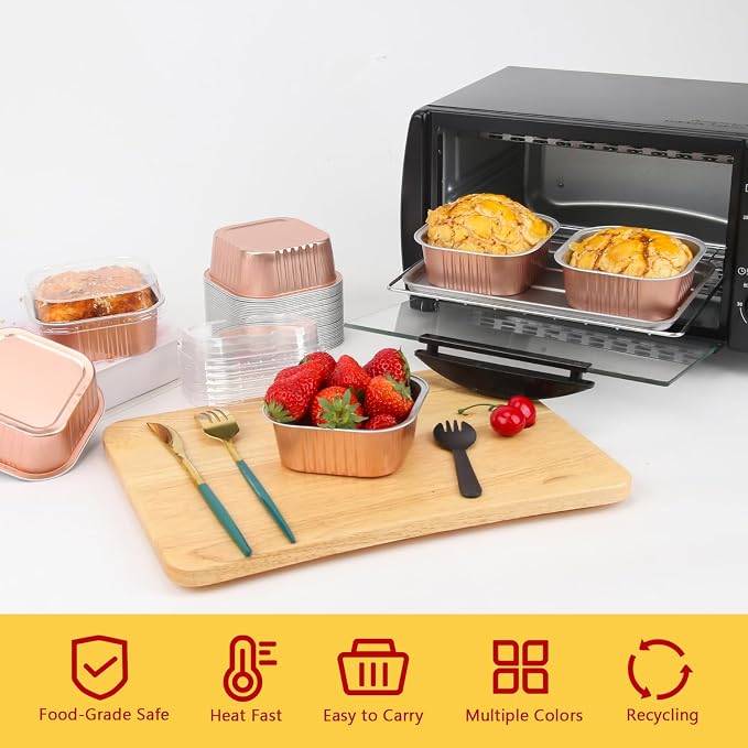 LNYZQUS 120pack/10oz Mini Cake Tins with Lids, 4”x4” Mini Foil Pans Disposable Brownie Baking Cups, Small Aluminum Bread Muffin Pan Jumbo Cupcake Containers Holders-Champagne