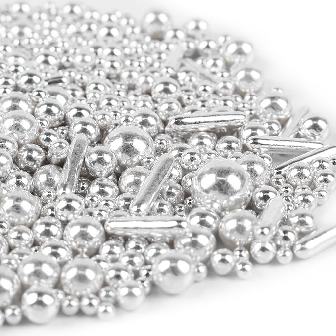 Silver Sprinkles for Cake Decorating, Silver Pearl Sugar Cupcake, Cookies, Ice Cream Toppings, 3.5 Ounces Cake Decorationss Baking, Perfect for Wedding, New Year’S Eve, Christmas Party